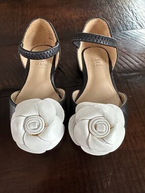 Janie and Jack Black Mules with White Floral Rosettes